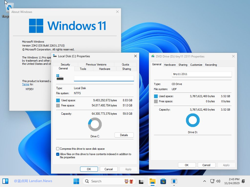 [下载] Windows 11超精简版系统Tiny 11 23H2版发布 仅占用8GB空间